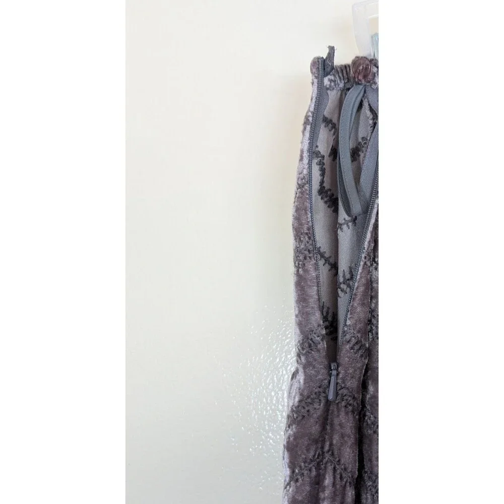 J. Jill Maxi Skirt Velvet Gray Chevron Stitch Elastic Waist Side Zip Boho Size 6